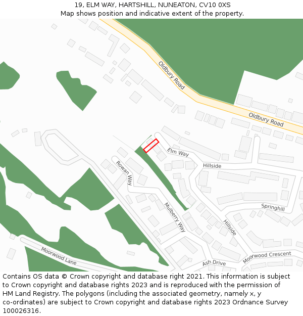 19, ELM WAY, HARTSHILL, NUNEATON, CV10 0XS: Location map and indicative extent of plot