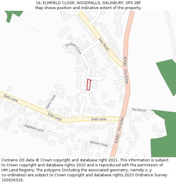 19, ELMFIELD CLOSE, WOODFALLS, SALISBURY, SP5 2BF: Location map and indicative extent of plot