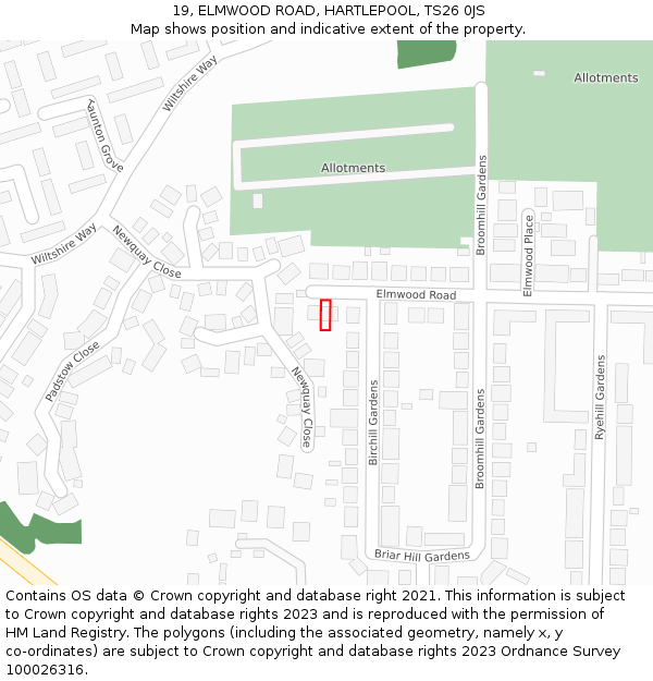 19, ELMWOOD ROAD, HARTLEPOOL, TS26 0JS: Location map and indicative extent of plot