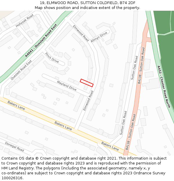 19, ELMWOOD ROAD, SUTTON COLDFIELD, B74 2DF: Location map and indicative extent of plot