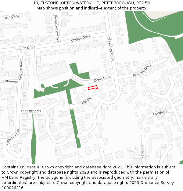 19, ELSTONE, ORTON WATERVILLE, PETERBOROUGH, PE2 5JY: Location map and indicative extent of plot