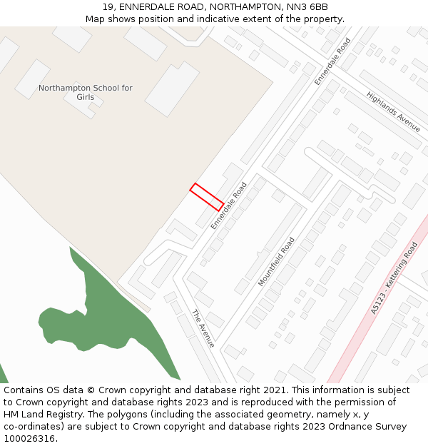 19, ENNERDALE ROAD, NORTHAMPTON, NN3 6BB: Location map and indicative extent of plot