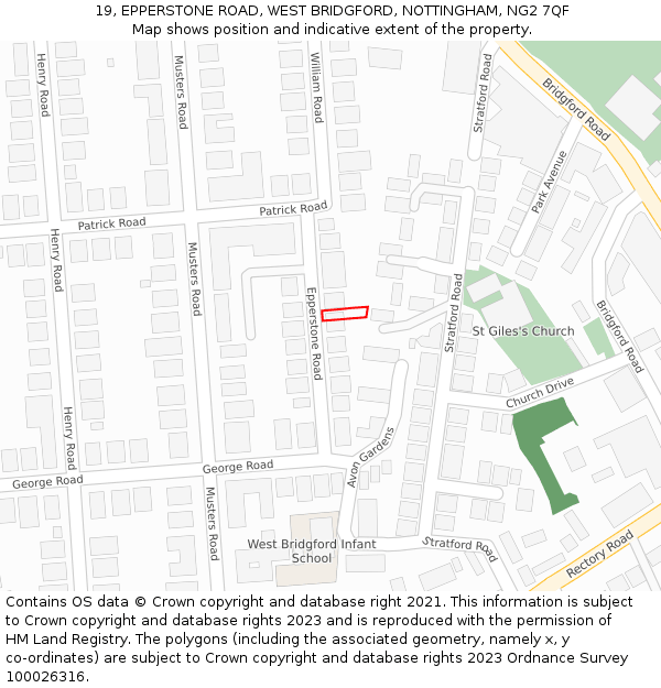 19, EPPERSTONE ROAD, WEST BRIDGFORD, NOTTINGHAM, NG2 7QF: Location map and indicative extent of plot