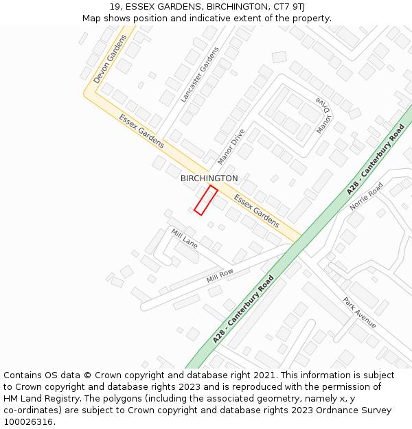 19, ESSEX GARDENS, BIRCHINGTON, CT7 9TJ: Location map and indicative extent of plot