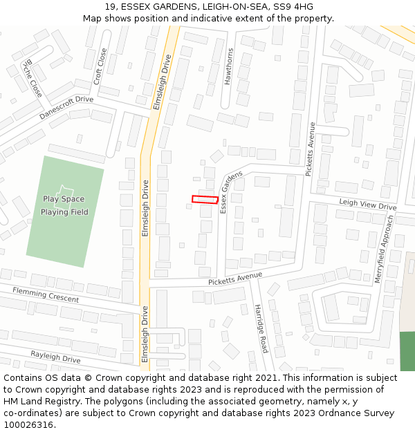 19, ESSEX GARDENS, LEIGH-ON-SEA, SS9 4HG: Location map and indicative extent of plot