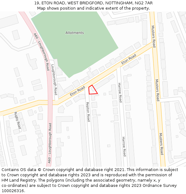 19, ETON ROAD, WEST BRIDGFORD, NOTTINGHAM, NG2 7AR: Location map and indicative extent of plot