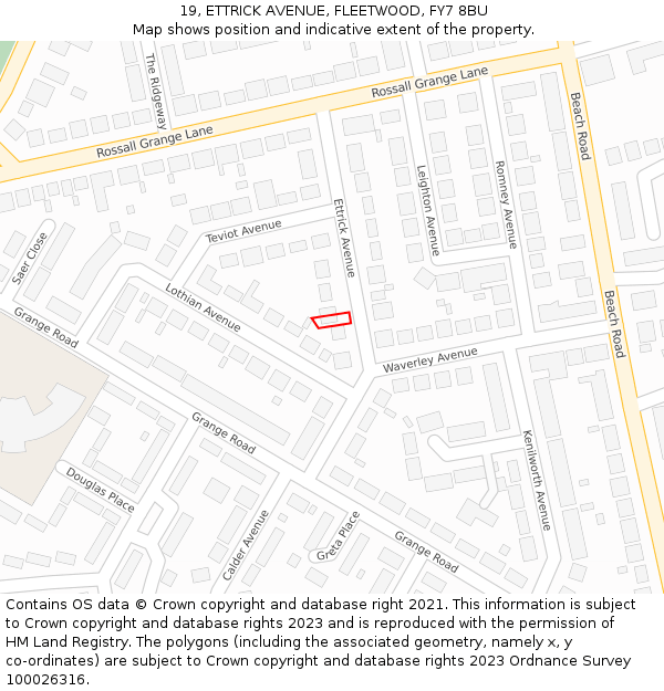 19, ETTRICK AVENUE, FLEETWOOD, FY7 8BU: Location map and indicative extent of plot