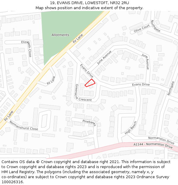 19, EVANS DRIVE, LOWESTOFT, NR32 2RU: Location map and indicative extent of plot