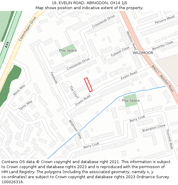 19, EVELIN ROAD, ABINGDON, OX14 1JS: Location map and indicative extent of plot