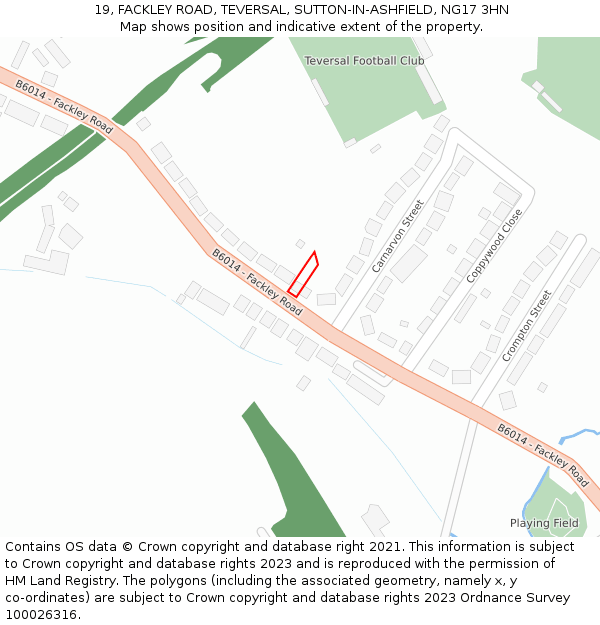 19, FACKLEY ROAD, TEVERSAL, SUTTON-IN-ASHFIELD, NG17 3HN: Location map and indicative extent of plot