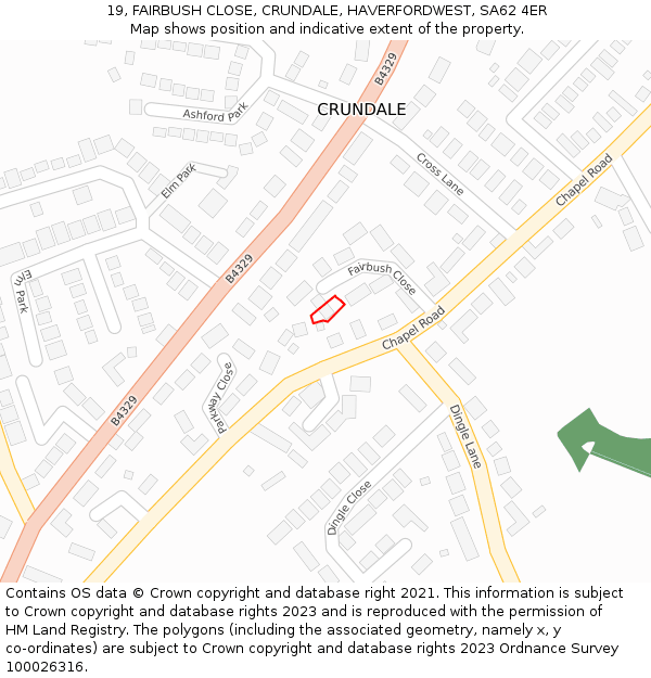 19, FAIRBUSH CLOSE, CRUNDALE, HAVERFORDWEST, SA62 4ER: Location map and indicative extent of plot