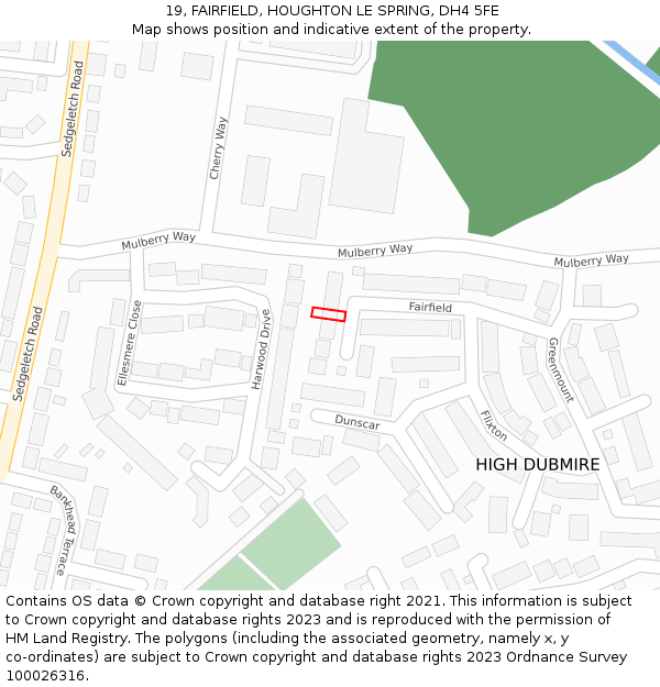 19, FAIRFIELD, HOUGHTON LE SPRING, DH4 5FE: Location map and indicative extent of plot