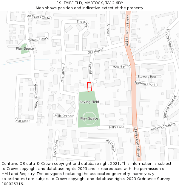 19, FAIRFIELD, MARTOCK, TA12 6DY: Location map and indicative extent of plot