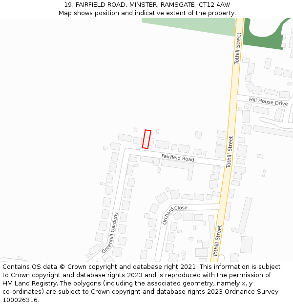 19, FAIRFIELD ROAD, MINSTER, RAMSGATE, CT12 4AW: Location map and indicative extent of plot