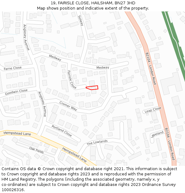 19, FAIRISLE CLOSE, HAILSHAM, BN27 3HD: Location map and indicative extent of plot