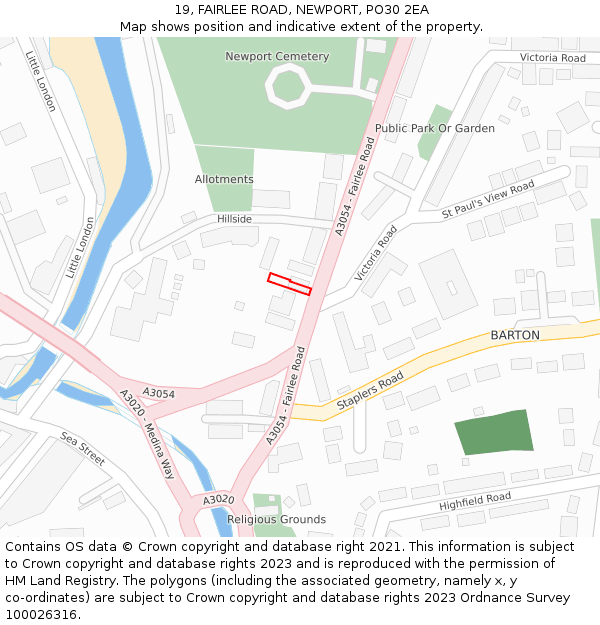 19, FAIRLEE ROAD, NEWPORT, PO30 2EA: Location map and indicative extent of plot