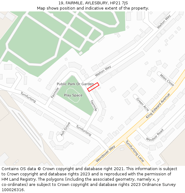 19, FAIRMILE, AYLESBURY, HP21 7JS: Location map and indicative extent of plot