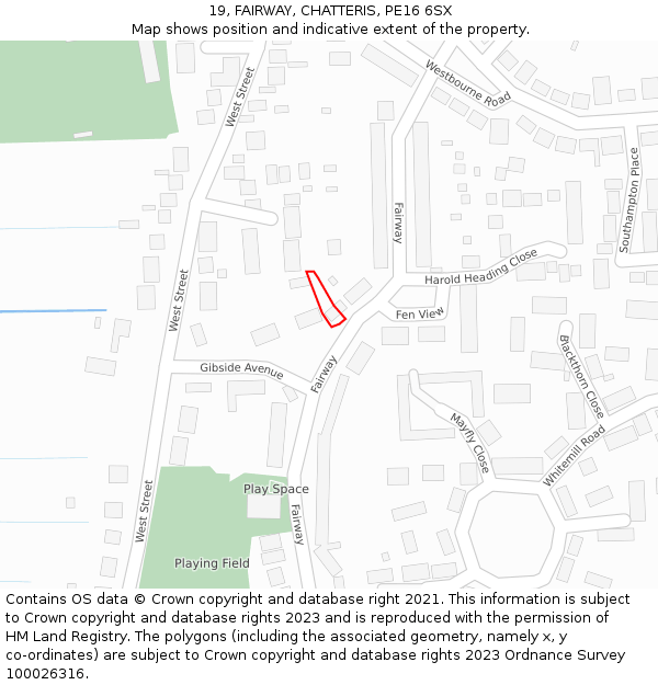 19, FAIRWAY, CHATTERIS, PE16 6SX: Location map and indicative extent of plot