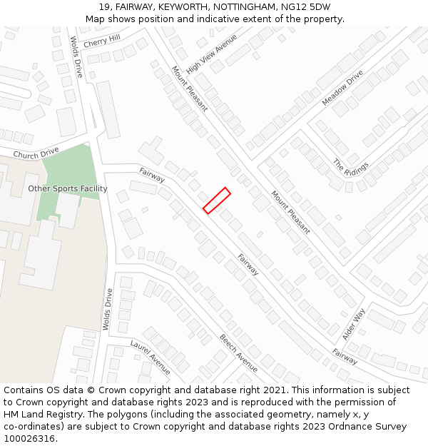 19, FAIRWAY, KEYWORTH, NOTTINGHAM, NG12 5DW: Location map and indicative extent of plot