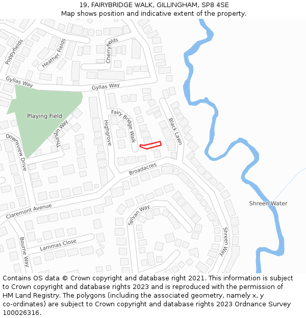 19, FAIRYBRIDGE WALK, GILLINGHAM, SP8 4SE: Location map and indicative extent of plot