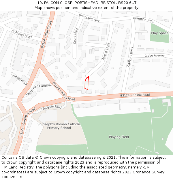 19, FALCON CLOSE, PORTISHEAD, BRISTOL, BS20 6UT: Location map and indicative extent of plot