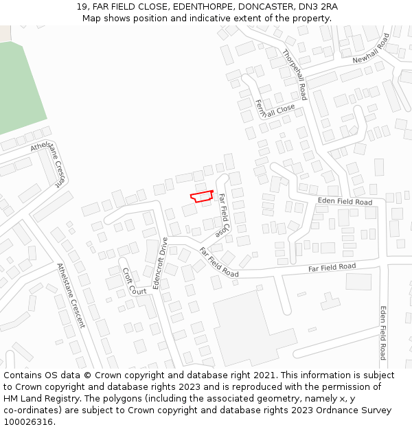 19, FAR FIELD CLOSE, EDENTHORPE, DONCASTER, DN3 2RA: Location map and indicative extent of plot