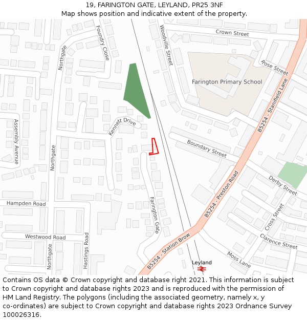 19, FARINGTON GATE, LEYLAND, PR25 3NF: Location map and indicative extent of plot