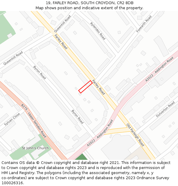 19, FARLEY ROAD, SOUTH CROYDON, CR2 8DB: Location map and indicative extent of plot