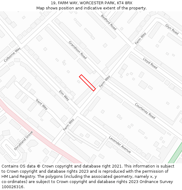 19, FARM WAY, WORCESTER PARK, KT4 8RX: Location map and indicative extent of plot