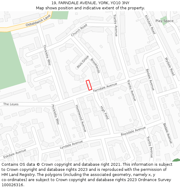 19, FARNDALE AVENUE, YORK, YO10 3NY: Location map and indicative extent of plot