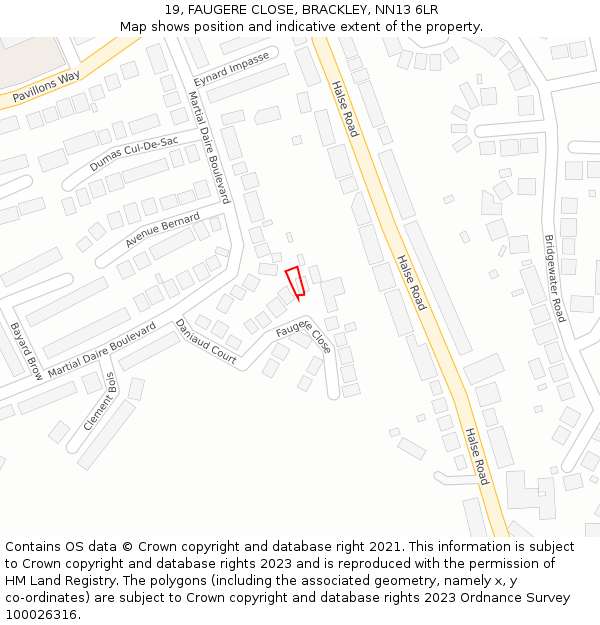 19, FAUGERE CLOSE, BRACKLEY, NN13 6LR: Location map and indicative extent of plot