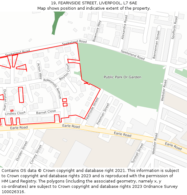 19, FEARNSIDE STREET, LIVERPOOL, L7 6AE: Location map and indicative extent of plot