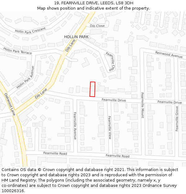 19, FEARNVILLE DRIVE, LEEDS, LS8 3DH: Location map and indicative extent of plot