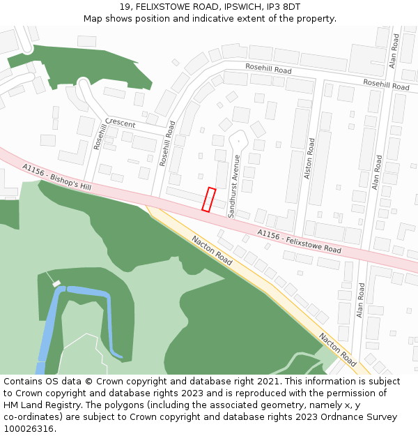 19, FELIXSTOWE ROAD, IPSWICH, IP3 8DT: Location map and indicative extent of plot