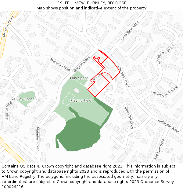 19, FELL VIEW, BURNLEY, BB10 2SF: Location map and indicative extent of plot