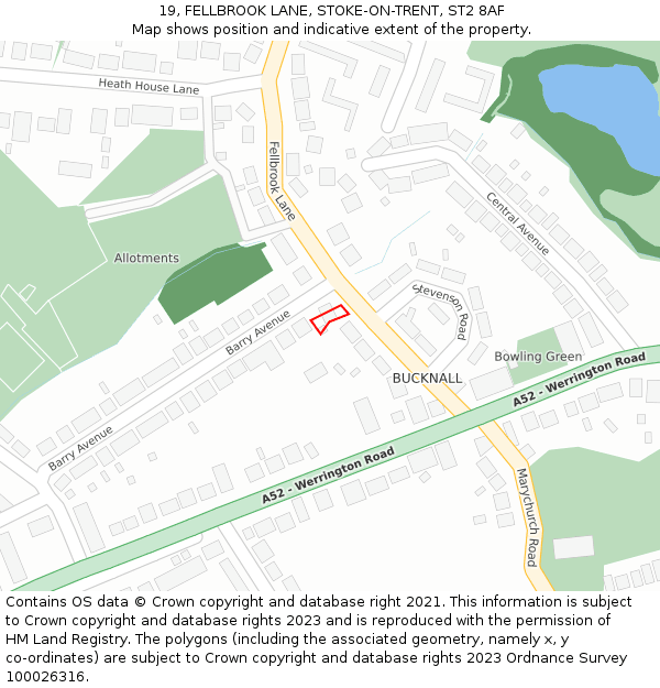19, FELLBROOK LANE, STOKE-ON-TRENT, ST2 8AF: Location map and indicative extent of plot