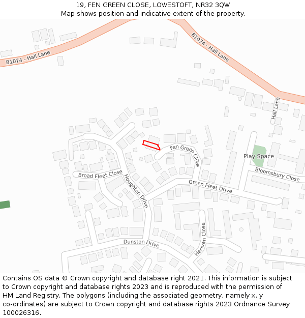 19, FEN GREEN CLOSE, LOWESTOFT, NR32 3QW: Location map and indicative extent of plot