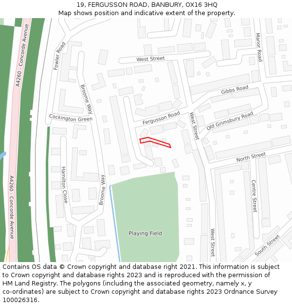 19, FERGUSSON ROAD, BANBURY, OX16 3HQ: Location map and indicative extent of plot