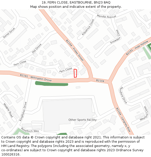 19, FERN CLOSE, EASTBOURNE, BN23 8AQ: Location map and indicative extent of plot