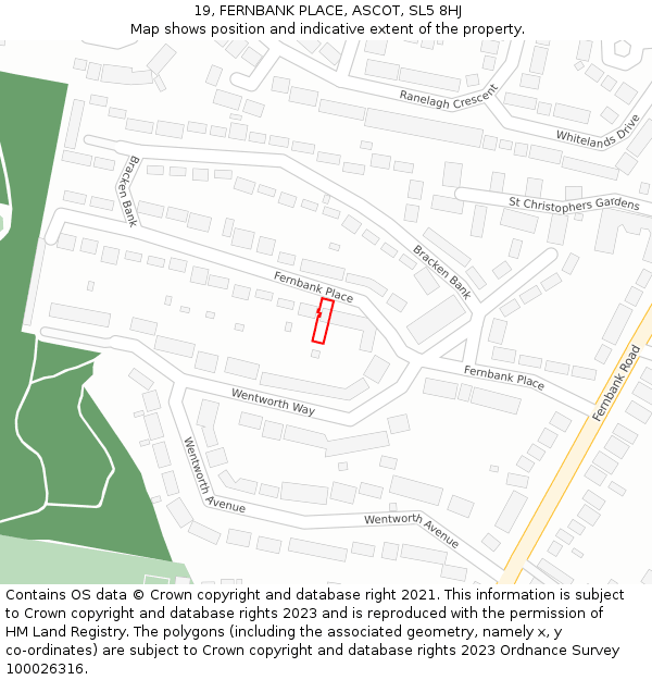 19, FERNBANK PLACE, ASCOT, SL5 8HJ: Location map and indicative extent of plot