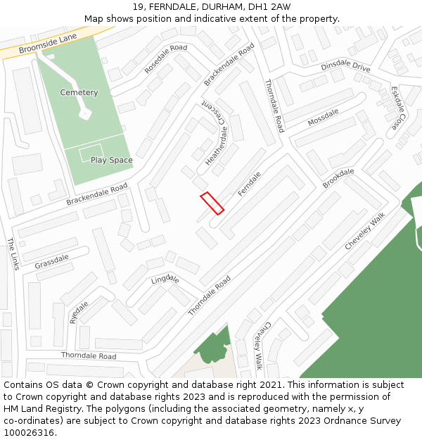 19, FERNDALE, DURHAM, DH1 2AW: Location map and indicative extent of plot