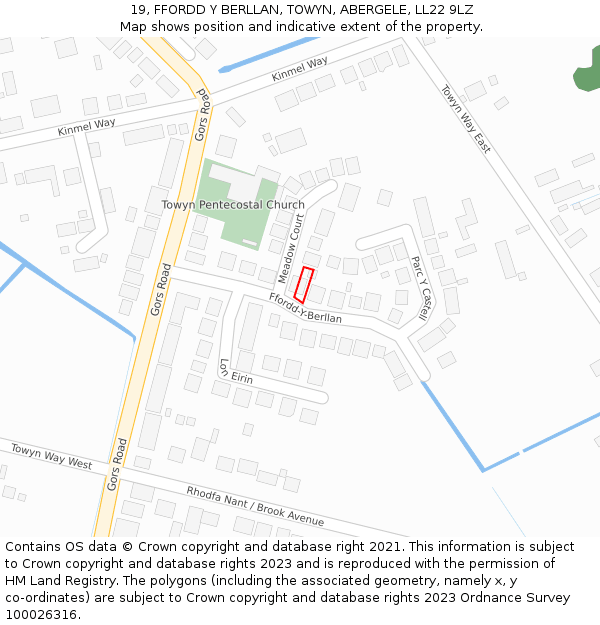 19, FFORDD Y BERLLAN, TOWYN, ABERGELE, LL22 9LZ: Location map and indicative extent of plot
