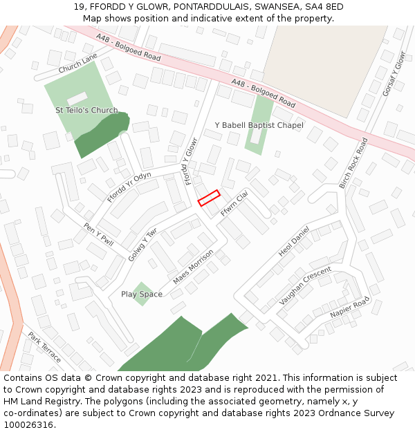 19, FFORDD Y GLOWR, PONTARDDULAIS, SWANSEA, SA4 8ED: Location map and indicative extent of plot