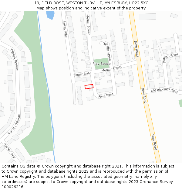 19, FIELD ROSE, WESTON TURVILLE, AYLESBURY, HP22 5XG: Location map and indicative extent of plot