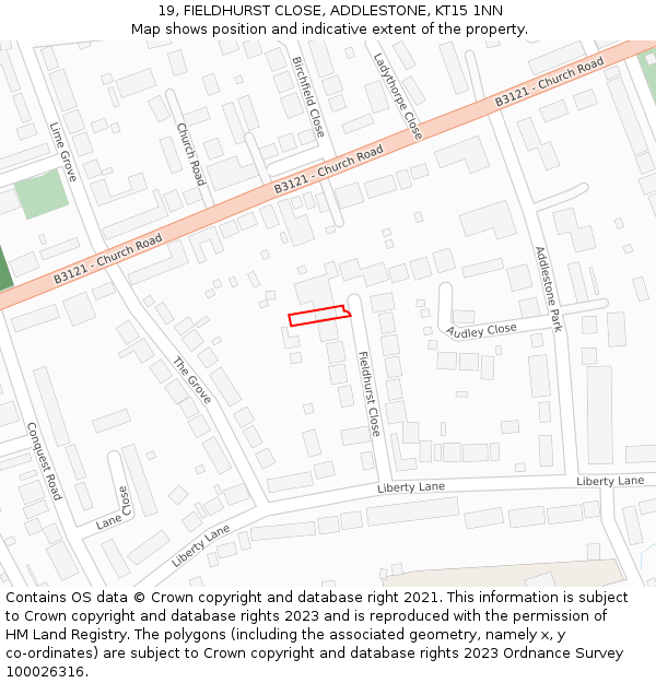 19, FIELDHURST CLOSE, ADDLESTONE, KT15 1NN: Location map and indicative extent of plot