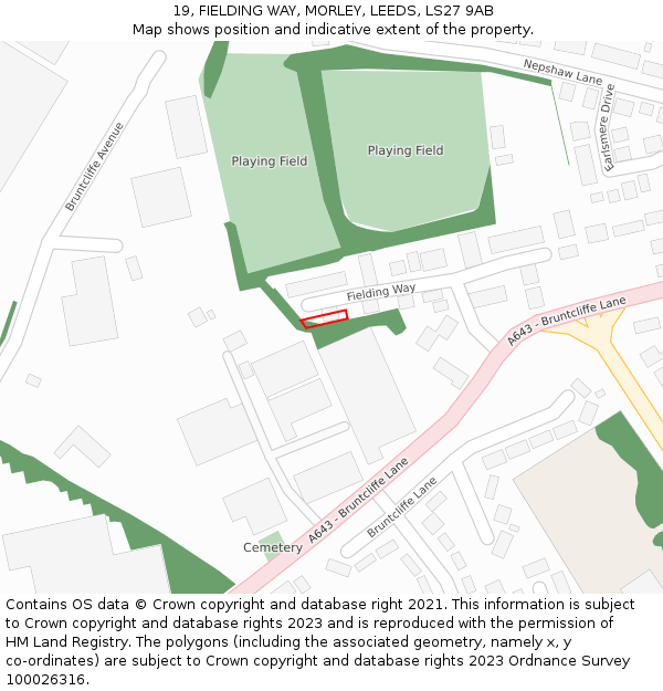 19, FIELDING WAY, MORLEY, LEEDS, LS27 9AB: Location map and indicative extent of plot