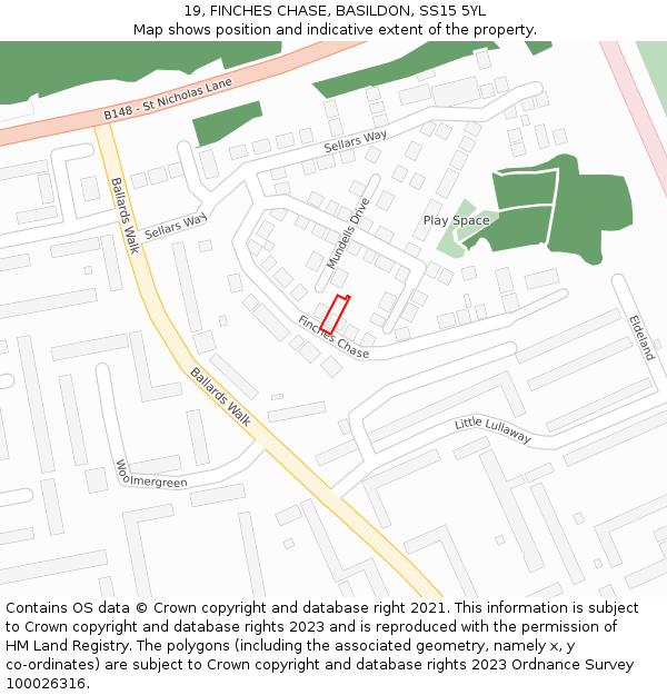 19, FINCHES CHASE, BASILDON, SS15 5YL: Location map and indicative extent of plot