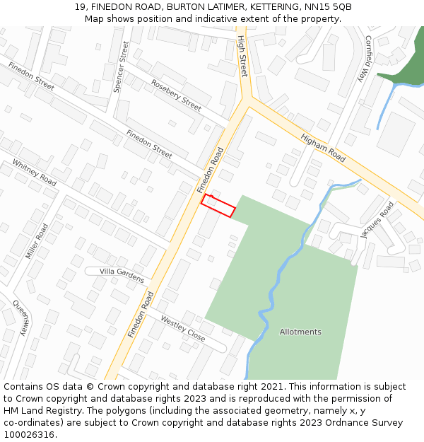 19, FINEDON ROAD, BURTON LATIMER, KETTERING, NN15 5QB: Location map and indicative extent of plot