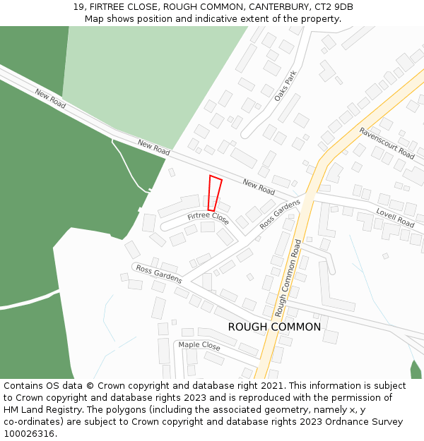 19, FIRTREE CLOSE, ROUGH COMMON, CANTERBURY, CT2 9DB: Location map and indicative extent of plot