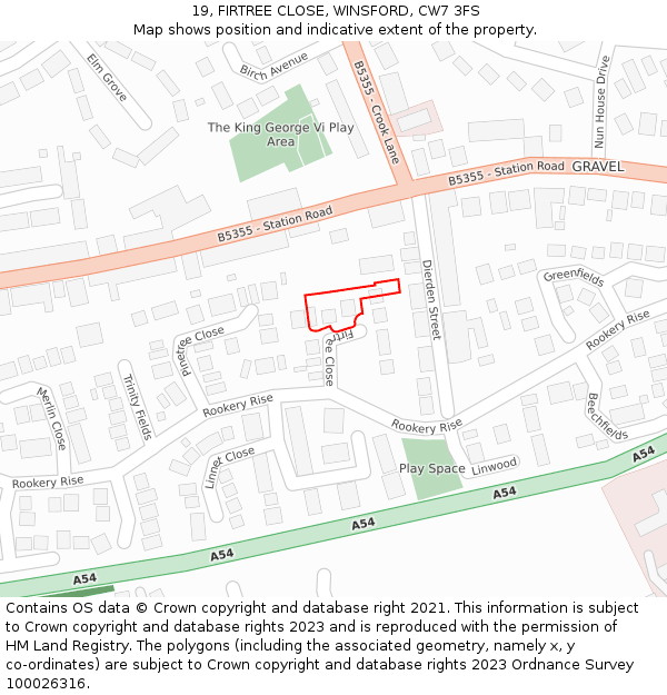 19, FIRTREE CLOSE, WINSFORD, CW7 3FS: Location map and indicative extent of plot